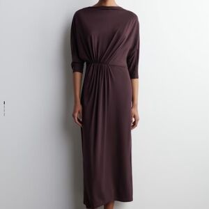COS GATHERED-WAIST DRAPED MIDI DRESS